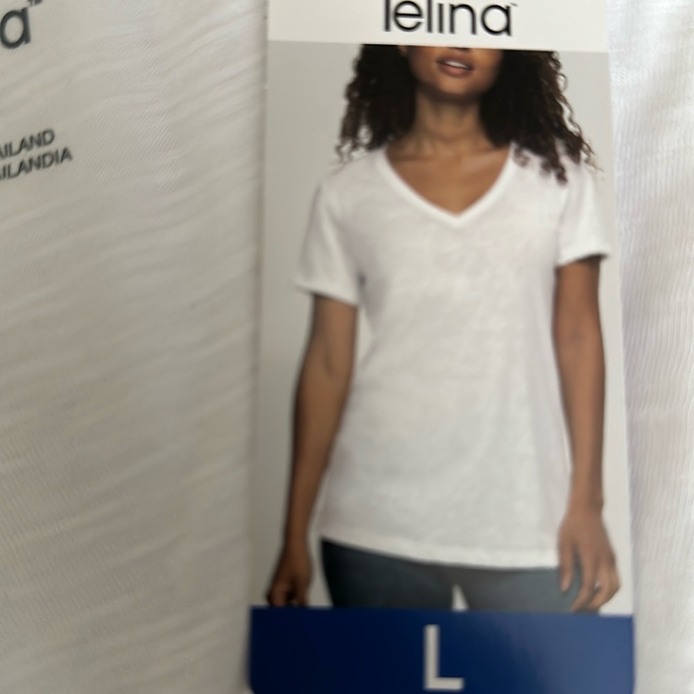 Felina Slub Jersey V-Neck Tee Womens Size L white Short Sleeve T-Shirt NWOT